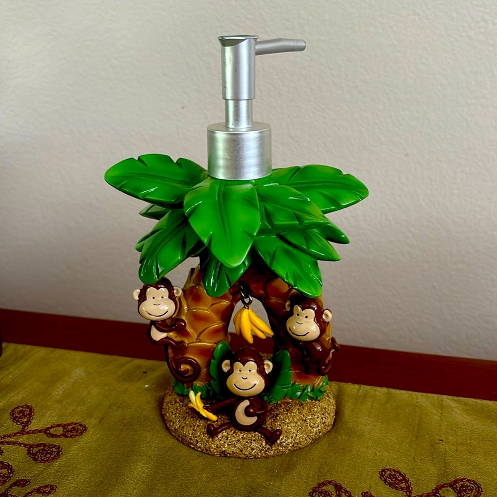 Cute Animal  3 Monkey Figurine Resin Liquid Soap Pump Dispenser